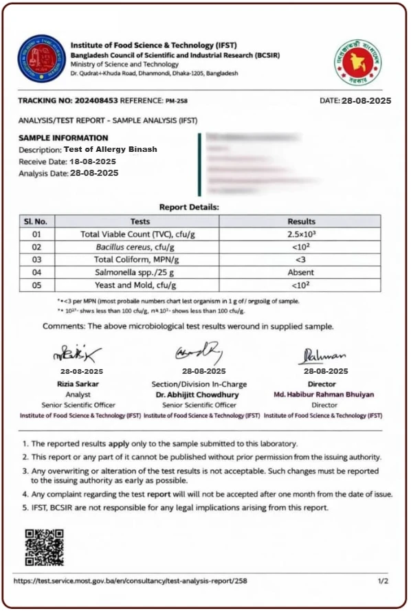BCSIR Lab Test Report - Allergy Binash